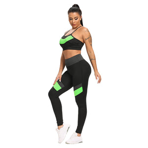 Splicing contrast color sports Yoga Pants slim fit breathable Yoga Pants Set