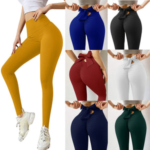 Fitstyle Sexy Back Waist Lace-up Bow High Waist Yoga Pants Sports Tight Women  Fitness Women Leggings