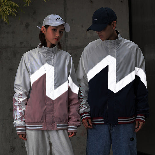 Men and Women's Sports Jacket Reflective Night Visual Leader Ball Service Student Loose Casual Coat Men