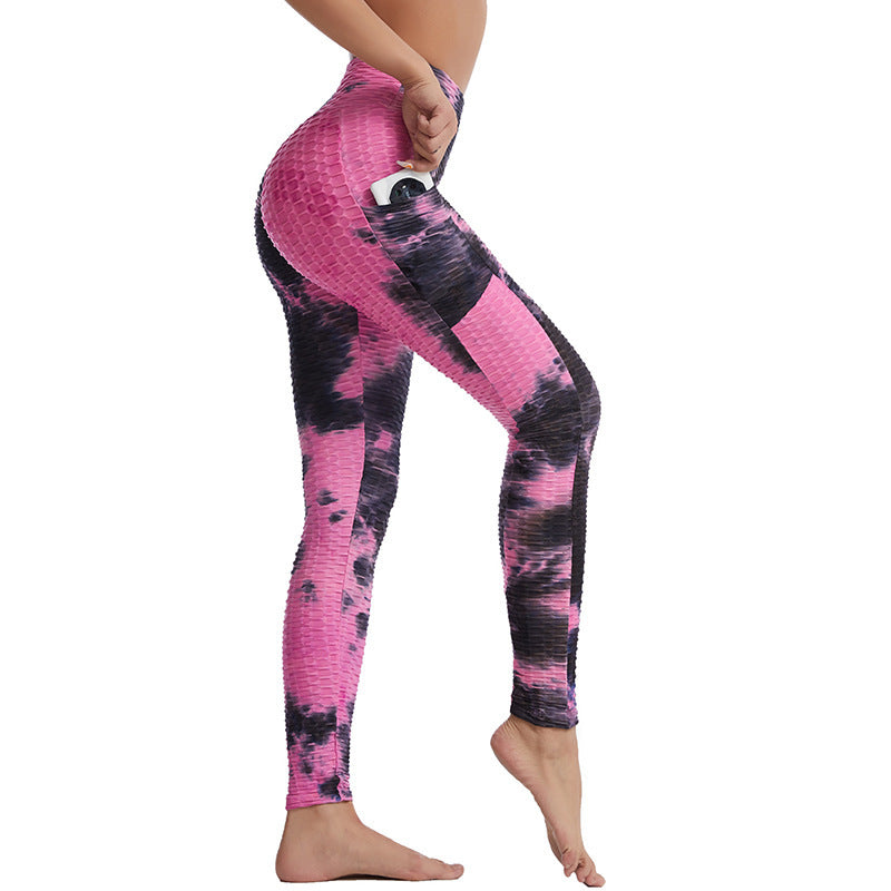 Fitstyle Hot Selling sports fitness women tie dyed yoga clothes jacquard side stitched Pocket Yoga Pants