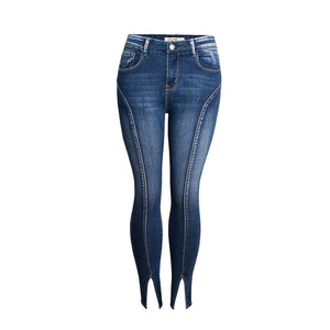 Jeans New Mid rise Stretch Split Leg Trendy High Quality Washed Cropped Jeans