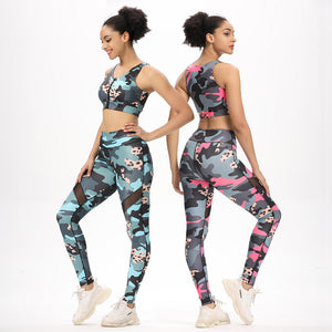 now offers leopard print camouflage zipper mesh stitching thickened Melanie four side elastic Fitness Yoga suit