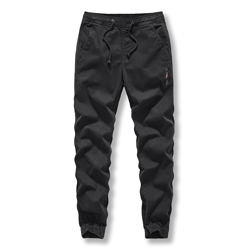 Casual pants: Men's new work clothes, washed solid color, tethered, closed hem, long pants