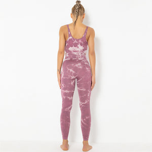 Fitstyle Yoga Clothes Women  Tops  Tie-Dye Sports Running Peach Fitness Suit Sports Skinny Yoga Pants Suit Women