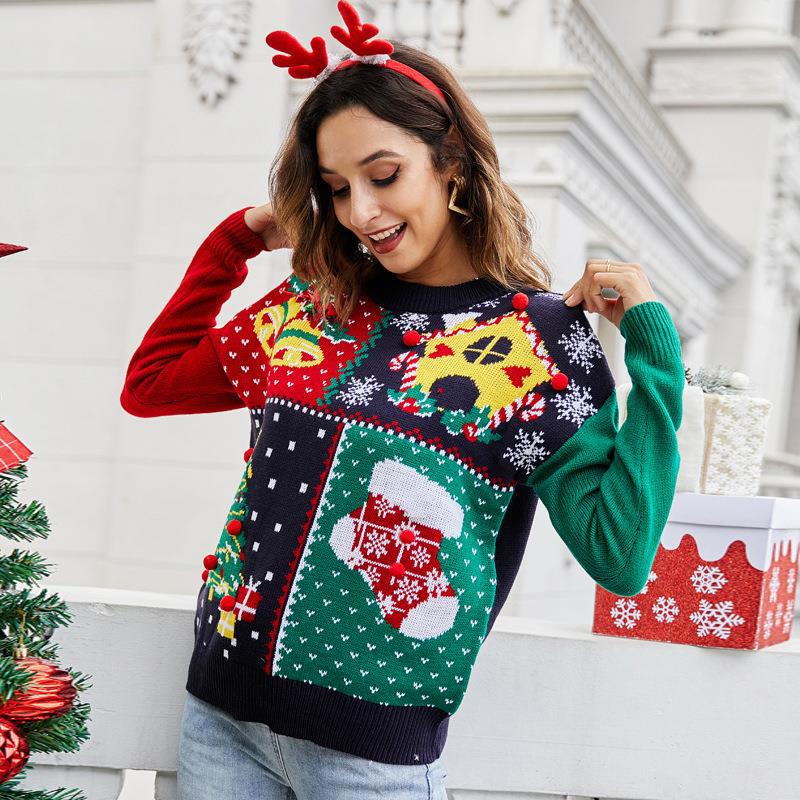 #Christmas# Long Sleeve Round Neck Pullover Sweater Festival
