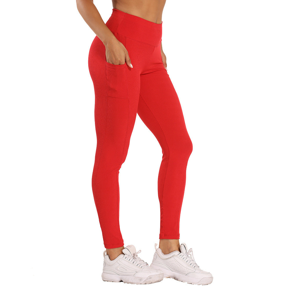 vertical pattern small pit strip side pocket High Waist Sports Fitness slim hip lifting Yoga Pants