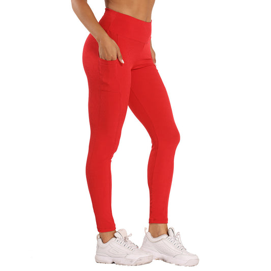 vertical pattern small pit strip side pocket High Waist Sports Fitness slim hip lifting Yoga Pants