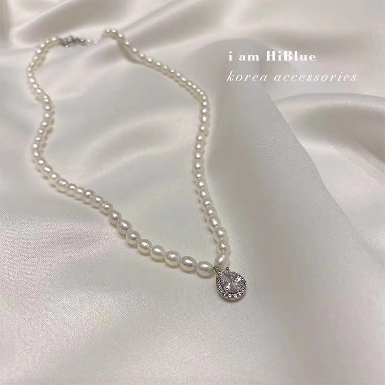 Amazing Price! New freshwater pearl necklace retro multi-layer temperament clavicle chain plated platinum zircon pendant cross-border