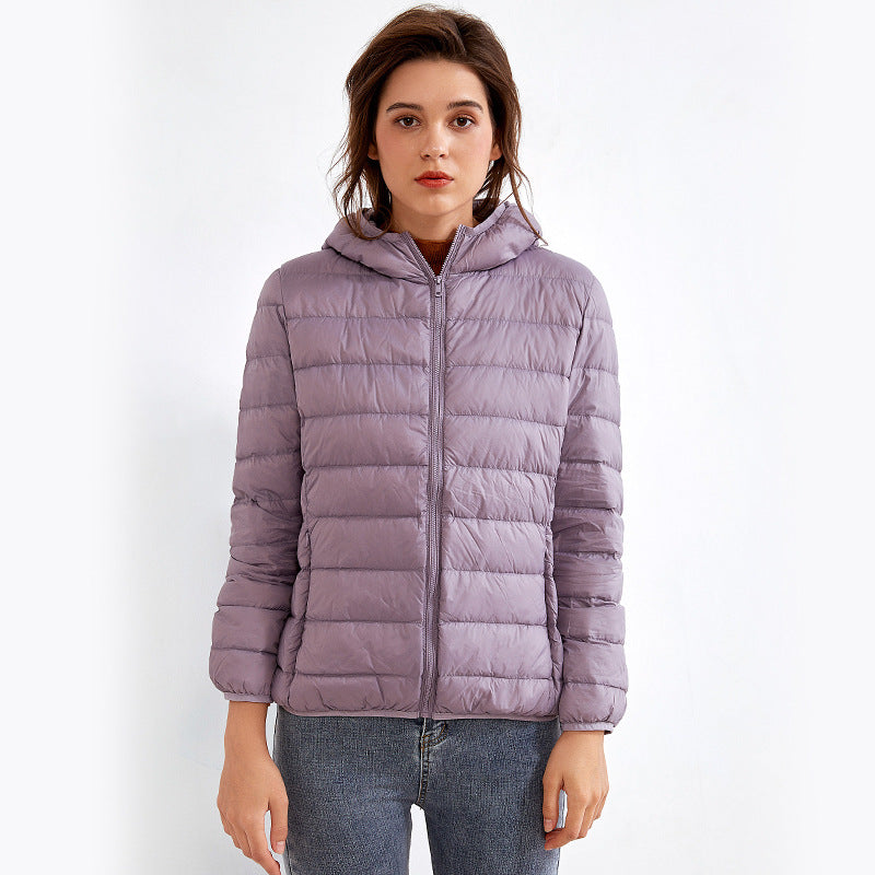 Down jacket women's winter light short white duck down women's stand collar solid color warm 90 down jacket