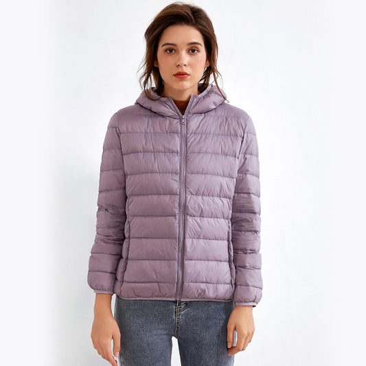 Down jacket women's winter light short white duck down women's stand collar solid color warm 90 down jacket