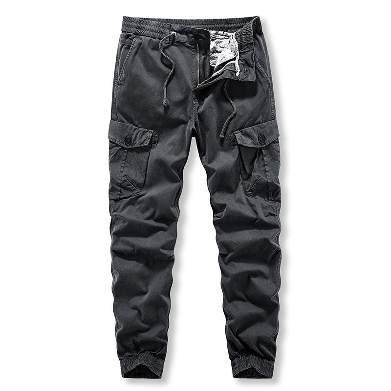 Multi bag overalls: Men's outdoor sports trend; versatile; washed solid color casual pants; pants