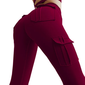 Multi-Pocket Military High Waist Ankle-Tied Four-Sided Elastic Peach Hip Sexy Highly Stretch Fitness Yoga Pants