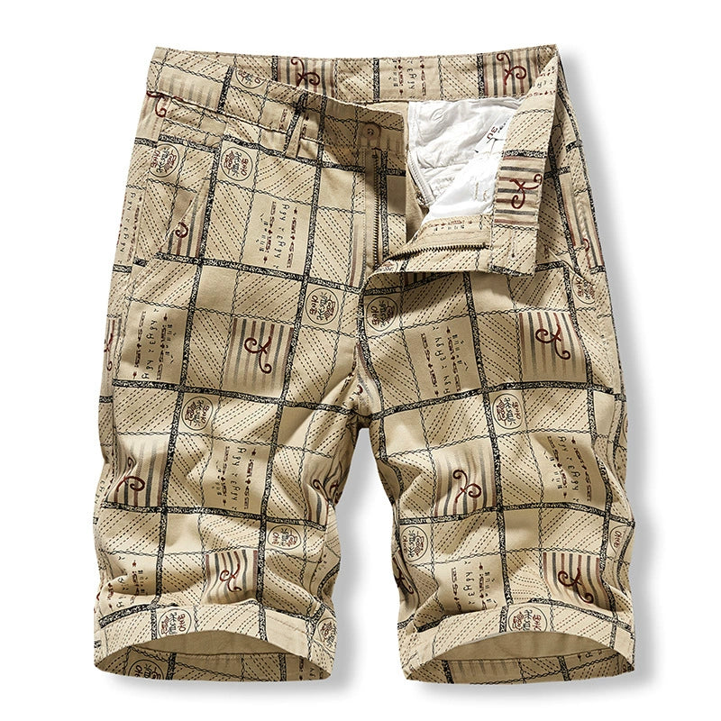 Work wear shorts men's washing pure cotton middle pants lattice casual four pocket pants