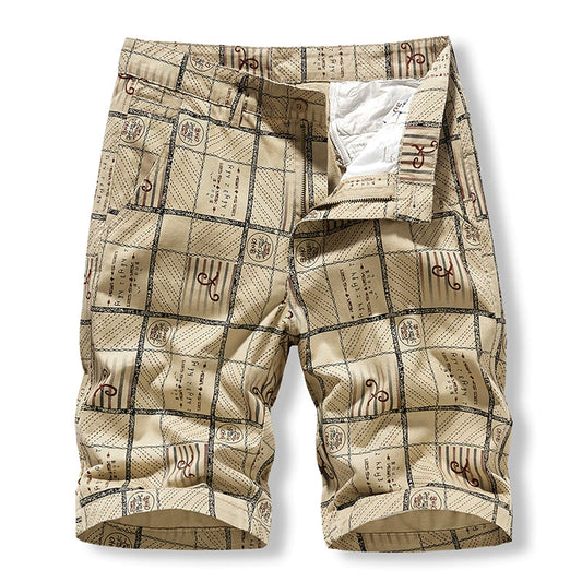 Work wear shorts men's washing pure cotton middle pants lattice casual four pocket pants