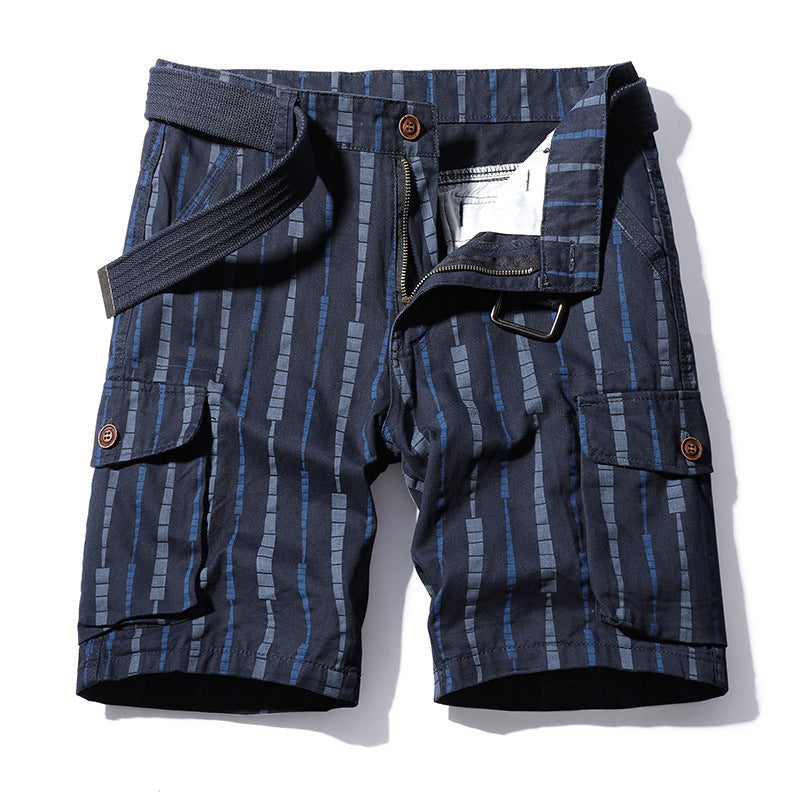 striped washed cotton pockets cargo pants bermuda