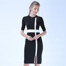 Load image into Gallery viewer, New short sleeved knitted dress medium long straight slim curved bead dress
