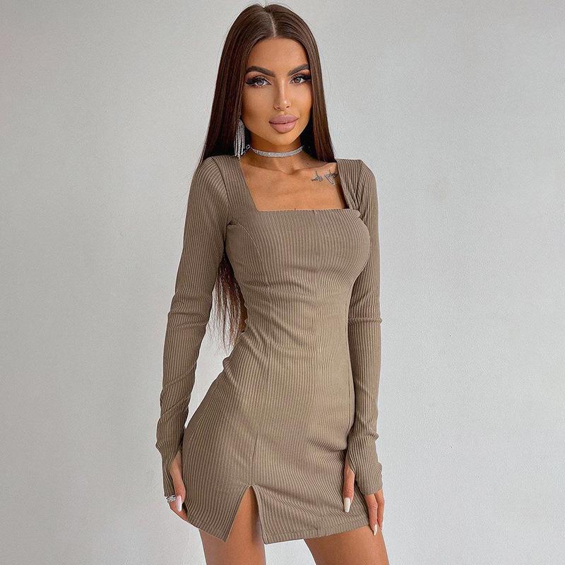 Casual Square Neck Long Sleeve Dress