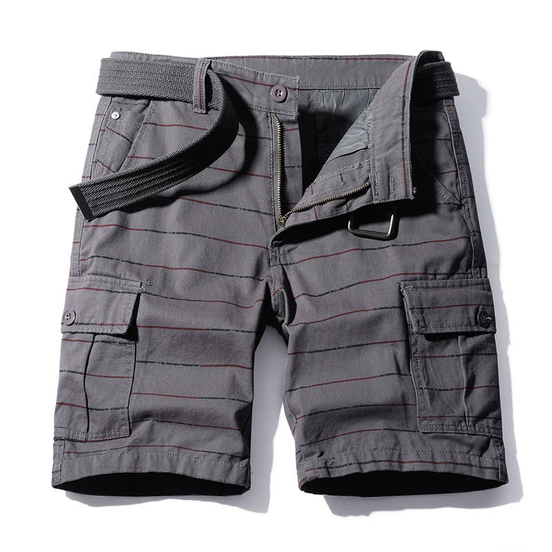 Work Shorts: Men's new fashion pure cotton washing stripe Multi Pocket five point sports casual pants