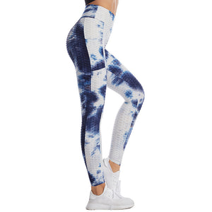 Fitstyle Hot Selling sports fitness women tie dyed yoga clothes jacquard side stitched Pocket Yoga Pants