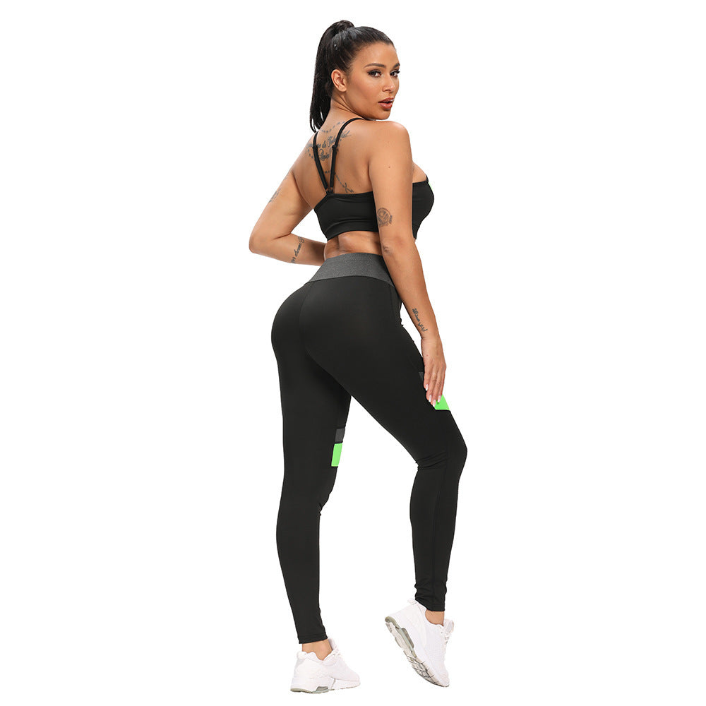Splicing contrast color sports Yoga Pants slim fit breathable Yoga Pants Set