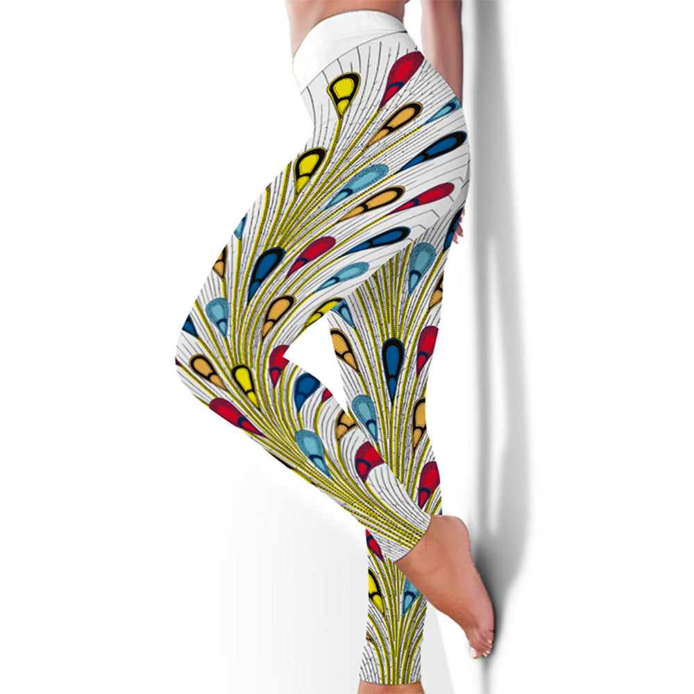 Fitstyle Yoga Clothes Women Tight High Waist Hip Lifting Sport Fitness Pants Peacock Tail Print Yoga Pants
