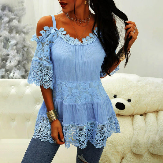 Solid lace panel sexy off shoulder dress