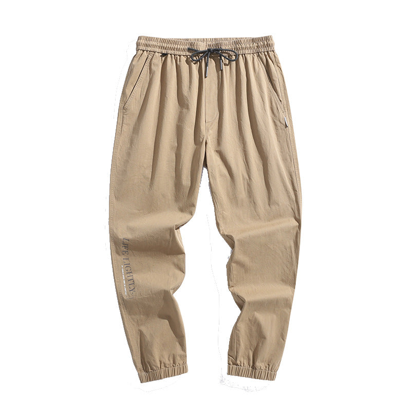 Work wear pants: Men's new Korean style trend, pure color, loose and thin, drawstring, elastic waist, casual pants