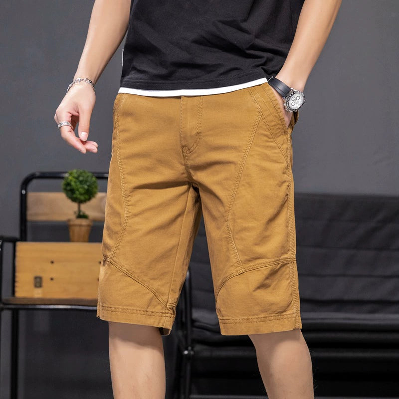 Shorts: Men's trend: versatile, washed, solid color, splicing, work wear, casual pants, loose, straight tube, movable pants
