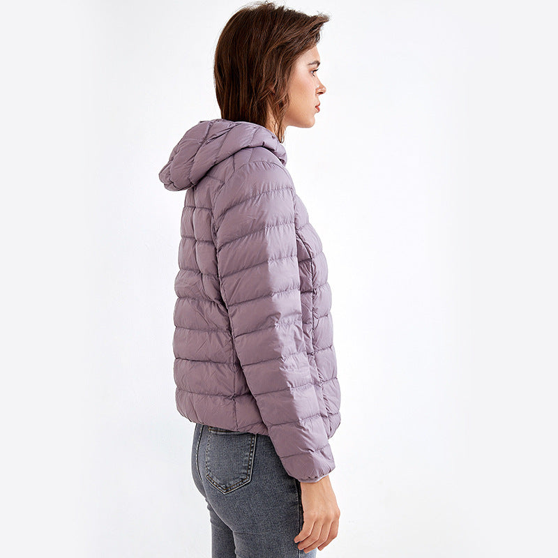 Down jacket women's winter light short white duck down women's stand collar solid color warm 90 down jacket