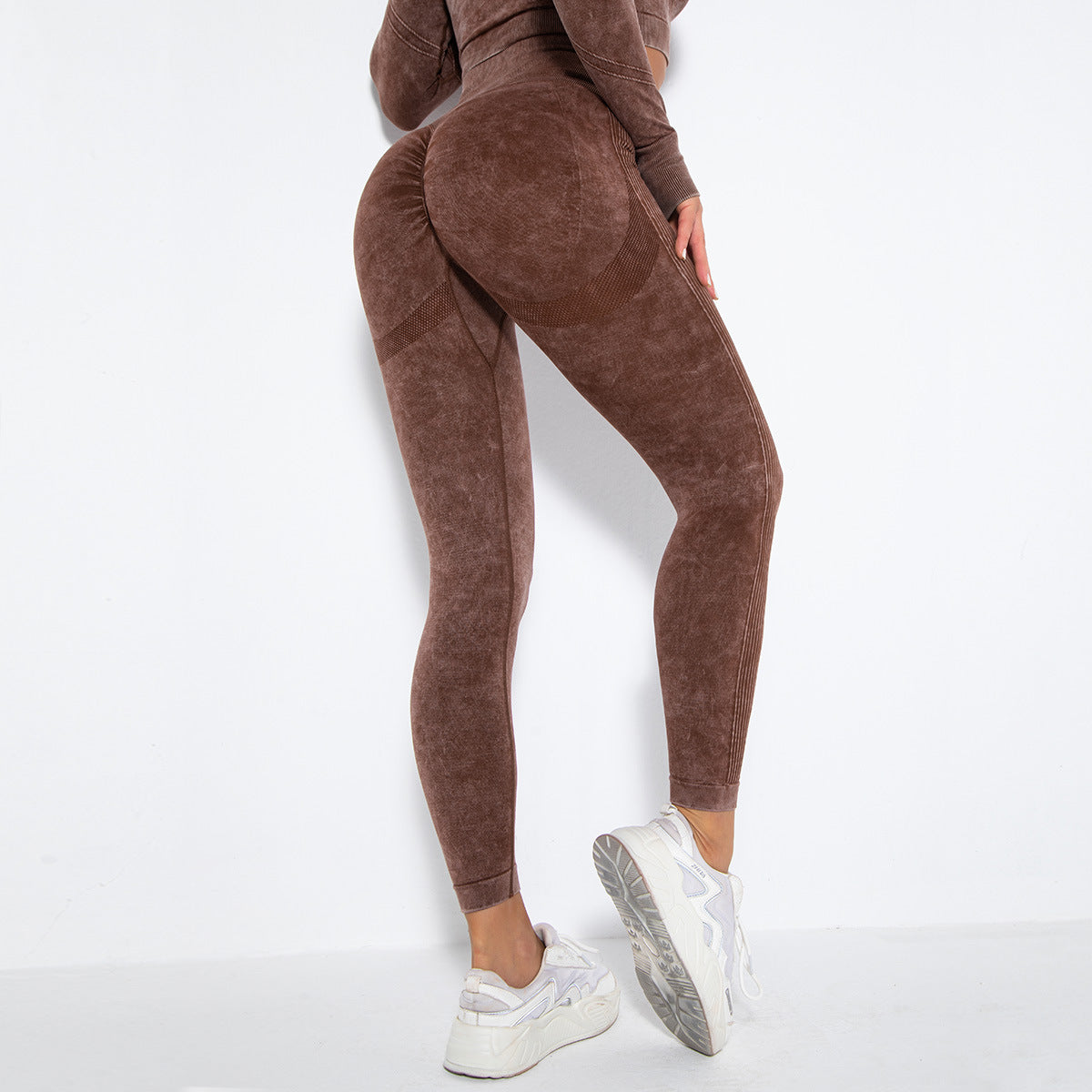 Fitstyle Seamless Washed Moisture-Absorbing Sexy Peach Hip Wicking Yoga Pants Exercise Workout Pants Leggings