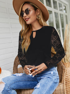 Lace Splice Long Sleeve Top