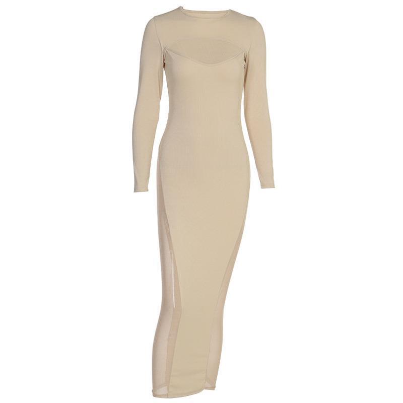 Casual Hollow Out Round Neck Long Sleeve Dress