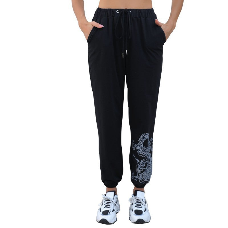 New Pants Black printing drawstring nine legged pants women