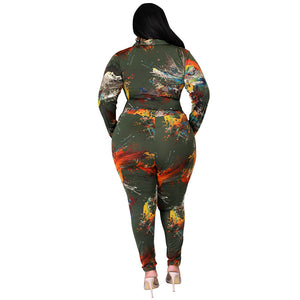 Women Clothing 2021 Autumn New Defilement Printing Fashion Suit
