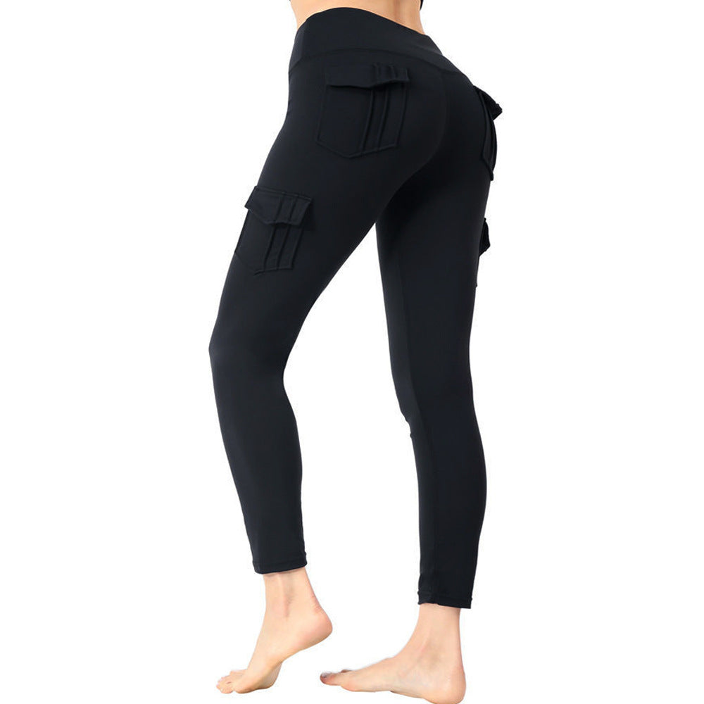 Multi-Pocket Military High Waist Ankle-Tied Four-Sided Elastic Peach Hip Sexy Highly Stretch Fitness Yoga Pants
