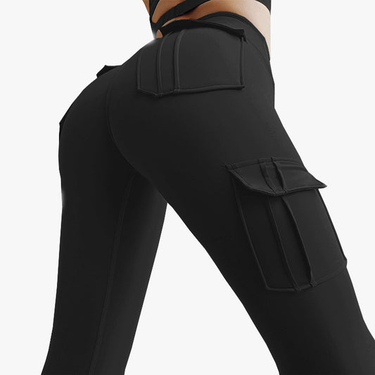 Multi-Pocket Military High Waist Ankle-Tied Four-Sided Elastic Peach Hip Sexy Highly Stretch Fitness Yoga Pants