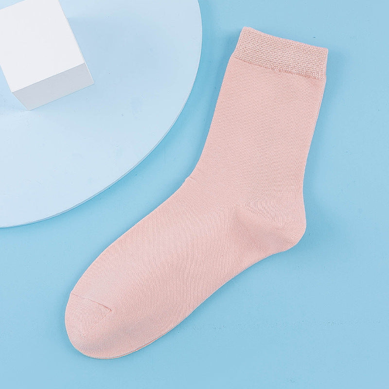 Fitstyle New Mid-Calf Socks Women Casual Anti-Pilling Pure Cotton Socks  High Elastic Waist