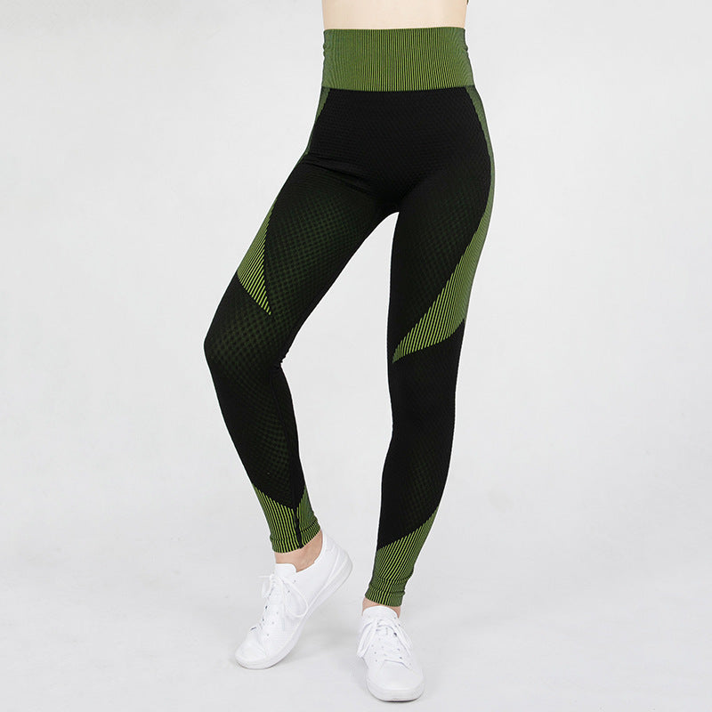 Sports tights  hip lifting stripe high elastic seamless Yoga Pants women's sports Pao yoga clothes pants