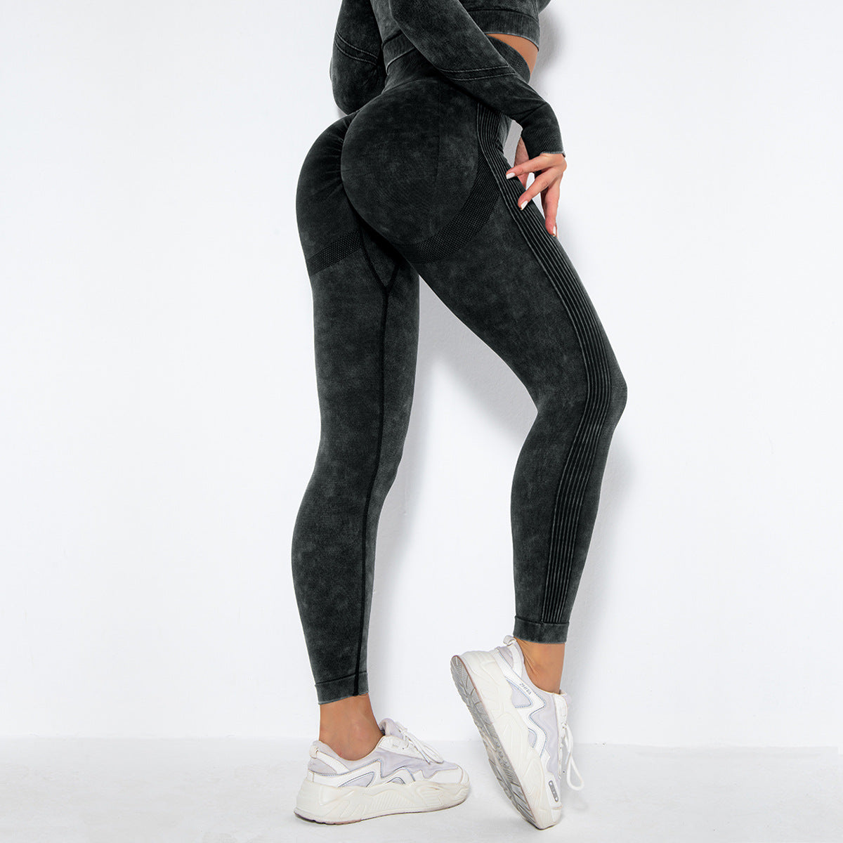 Fitstyle Seamless Washed Moisture-Absorbing Sexy Peach Hip Wicking Yoga Pants Exercise Workout Pants Leggings