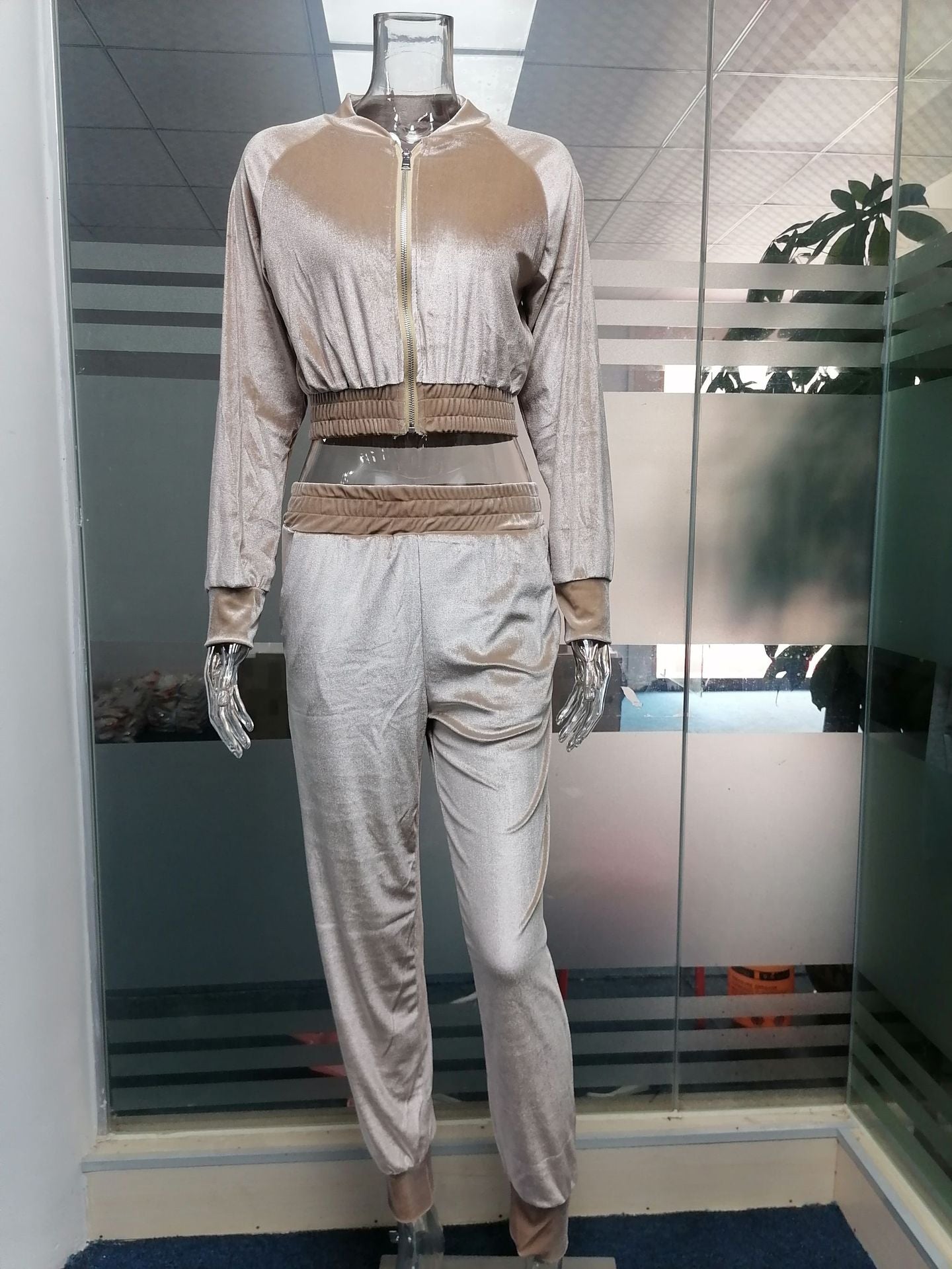 Lady Velvet zipper tracksuit 2piece set