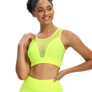Fitstyle spot fitness solid color jacquar mesh sexy yoga bra women
