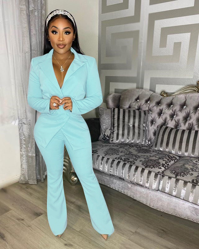 Fashion Office Lady Style Small Suit Solid Color Two-Piece Women Suit