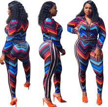 Load image into Gallery viewer, Autumn and Winter New Women Fashion Sexy Sports Stripes Contrast Color Two-Piece Set
