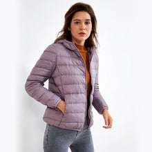 Load image into Gallery viewer, Down jacket women&#39;s winter light short white duck down women&#39;s stand collar solid color warm 90 down jacket
