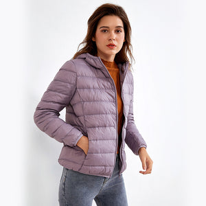 Down jacket women's winter light short white duck down women's stand collar solid color warm 90 down jacket