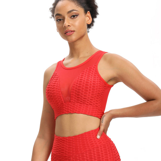 Fitstyle spot fitness solid color jacquar mesh sexy yoga bra women