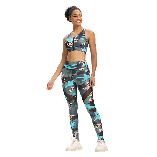 now offers leopard print camouflage zipper mesh stitching thickened Melanie four side elastic Fitness Yoga suit