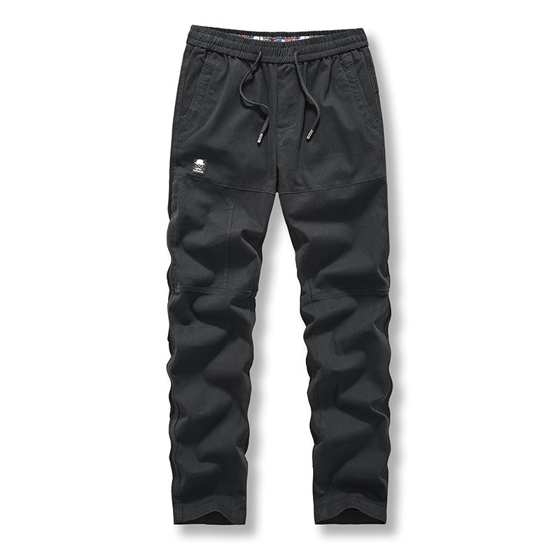 Men's washed solid color straight tube long cargo pants