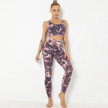 Load image into Gallery viewer, Fitstyle Yoga Clothes Women  Tops  Tie-Dye Sports Running Peach Fitness Suit Sports Skinny Yoga Pants Suit Women
