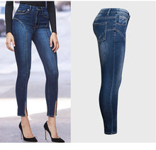 Load image into Gallery viewer, Jeans New Mid rise Stretch Split Leg Trendy High Quality Washed Cropped Jeans
